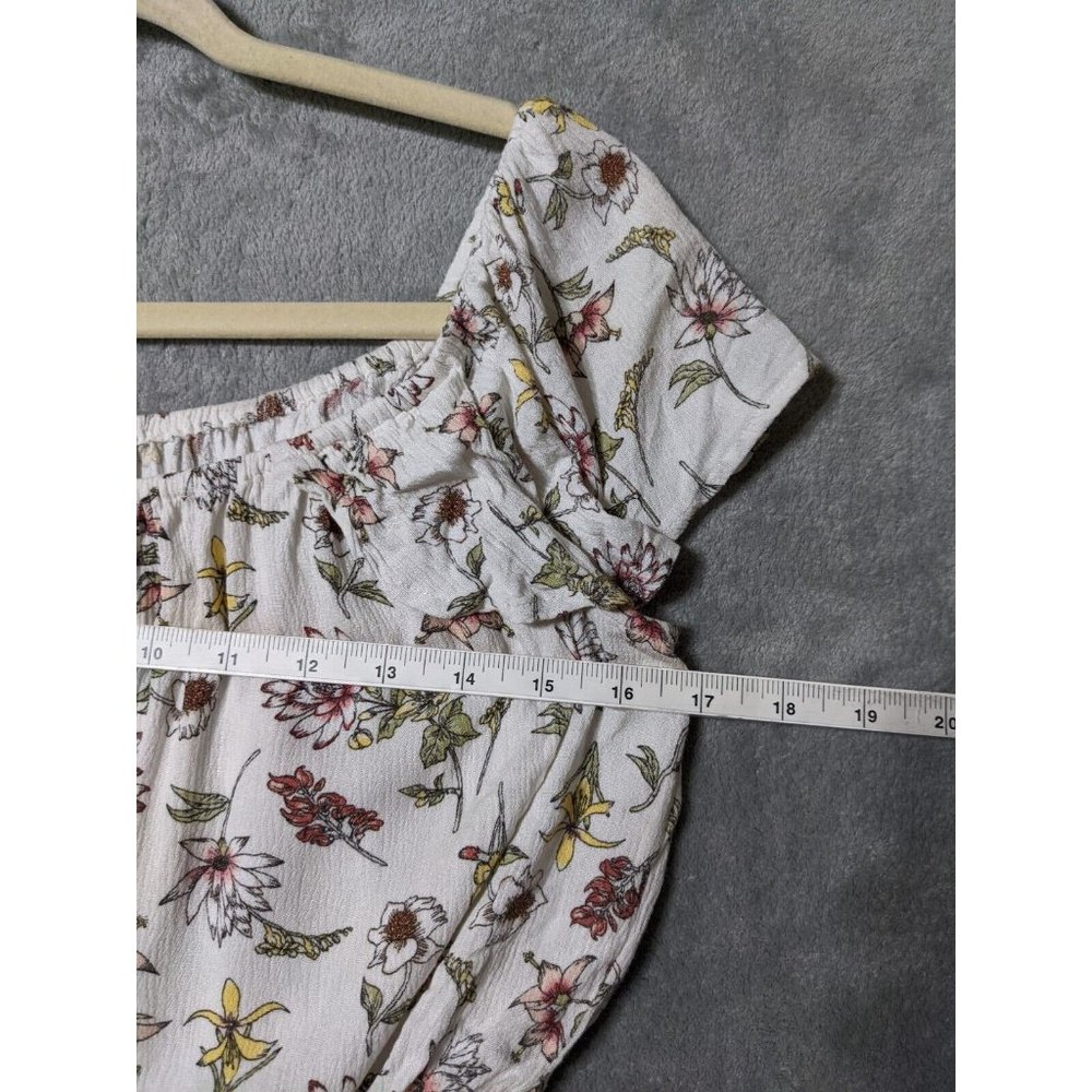 🍑XHILARATION Women 100% Rayon Knit Top Cropped Floral Multicolor MEDIUM (8-10) - Picture 5 of 11